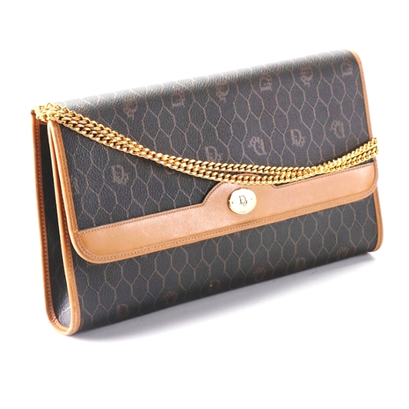 Christian Dior Shoulder Bag Clutch in Brown Honeycomb Coated Canvas & Vachetta - Picture 2 of 11